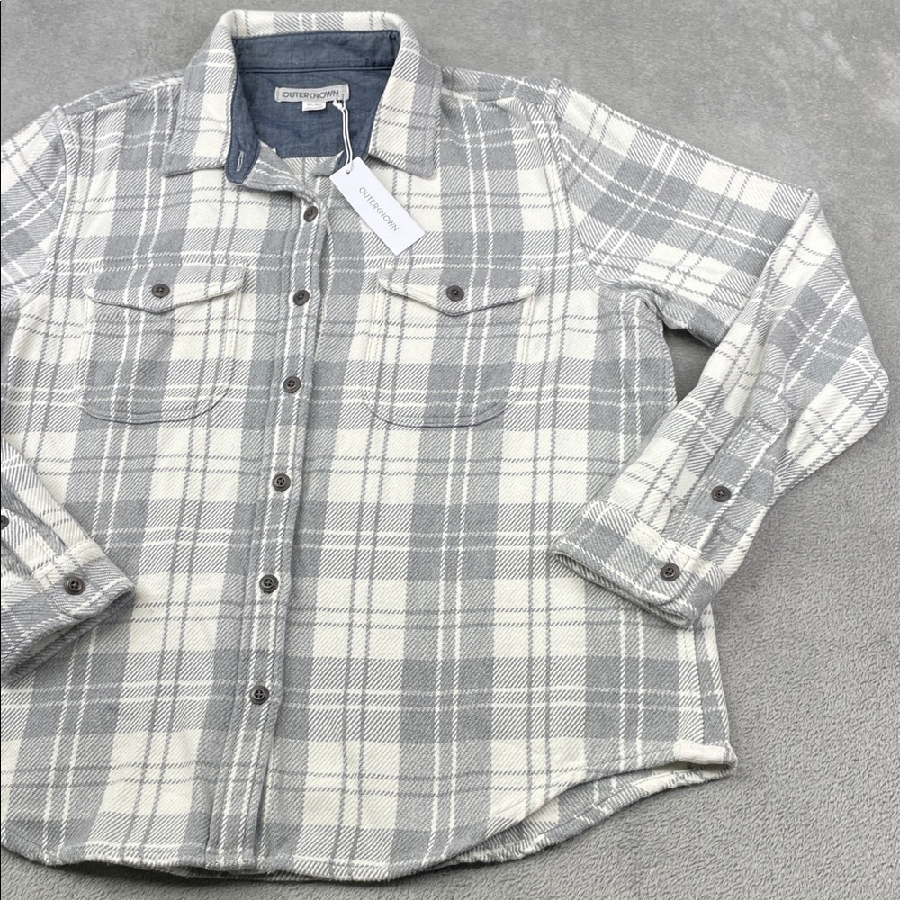 NEW Outerknown M/L Womens Blanket Shirt 100% Organic Cotton Gray, White